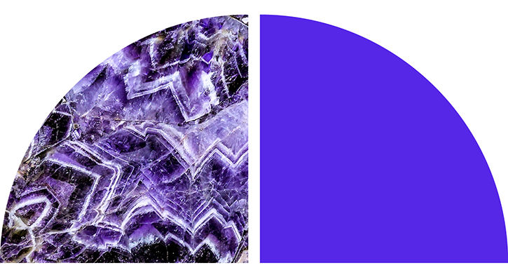 Split graphic with a textured purple crystal pattern on the left and a solid purple shape on the right.