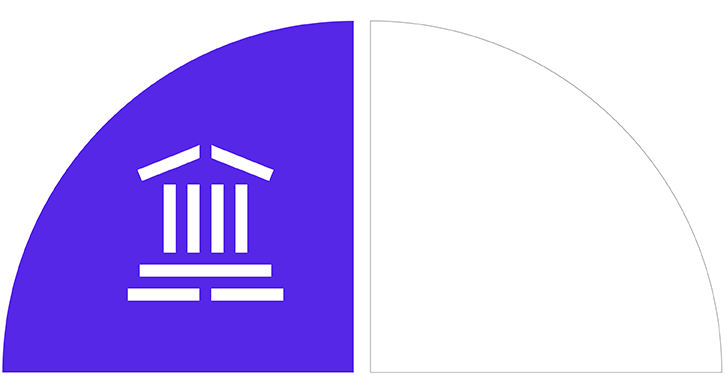 A white icon of a classical building with columns, resembling a courthouse.