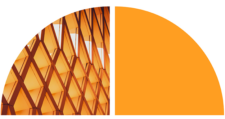 Abstract orange geometric facade.