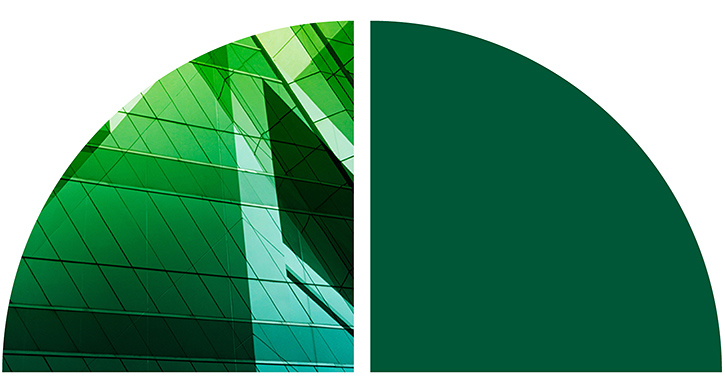 Green glass building facade.